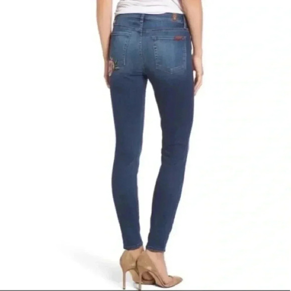 7 for All Mankind The Skinny with Floral Patchwork Jeans Stretch Denim Size 27 - Picture 4 of 13